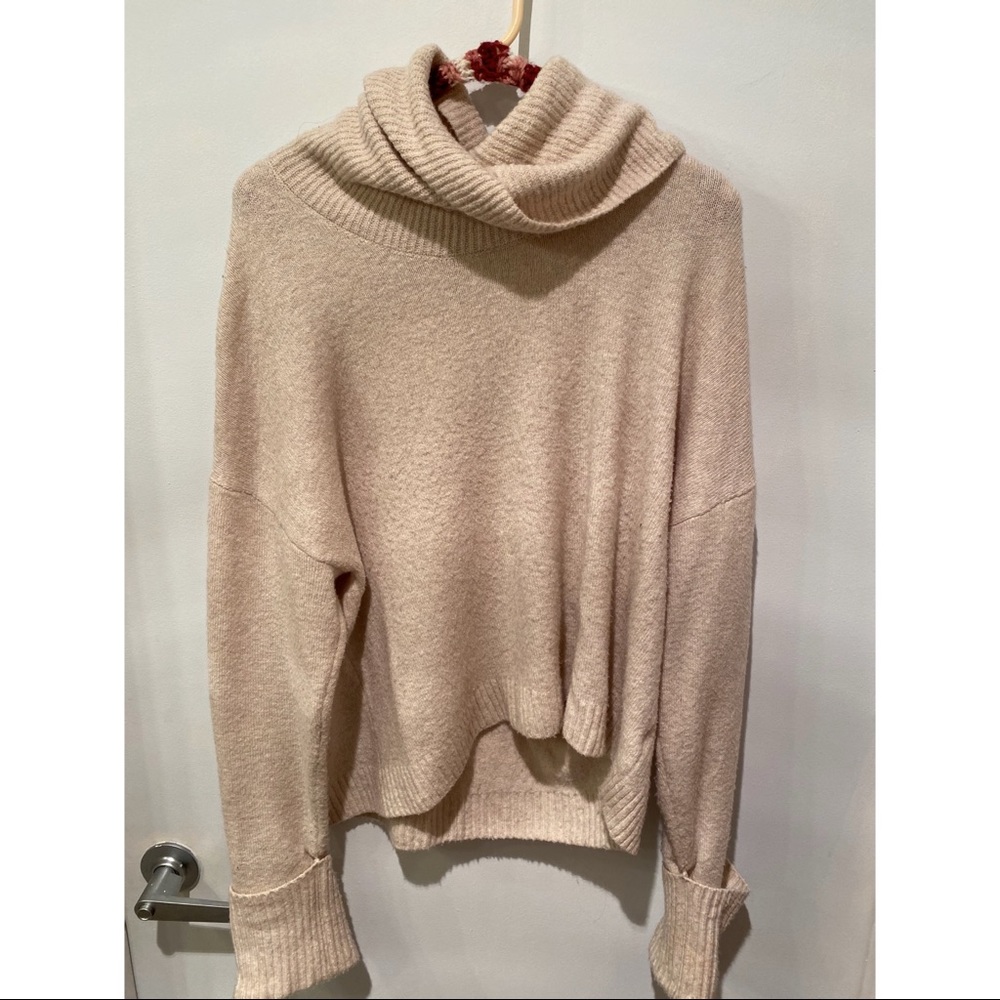 Slouchy Beige Oversized Turtleneck Sweater